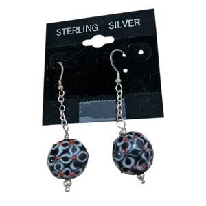Hand Made Sterling Silver Drop Earrings Glass Lampwork Bead
